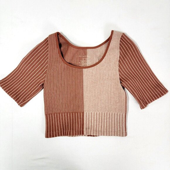 Free People Intimately Women's Size M / L Striped Seamless Crop Top Shirt rust - Picture 1 of 7